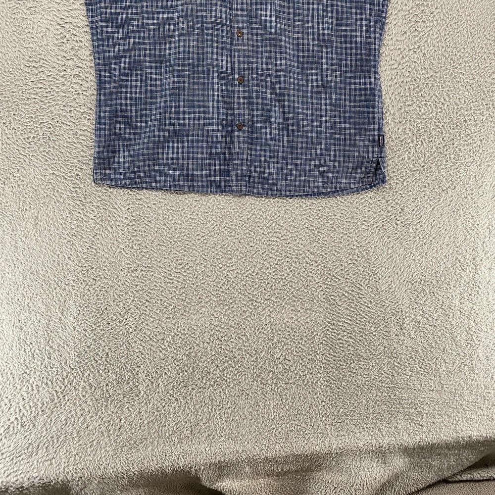 Patagonia Back Step Shirt‎ Mens XL Blue Plaid Hemp Cotton Short Sleeve Button Up - Picture 2 of 13